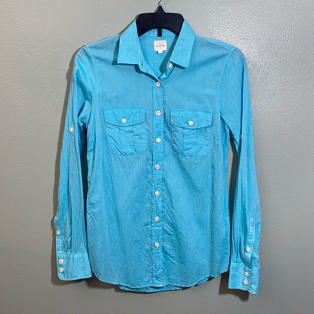 “The Perfect Shirt” by J. Crew Aqua Lightweight Button-Up Blouse - XS